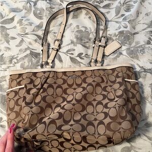 Coach Tan and Cream Signature Shoulder Bag